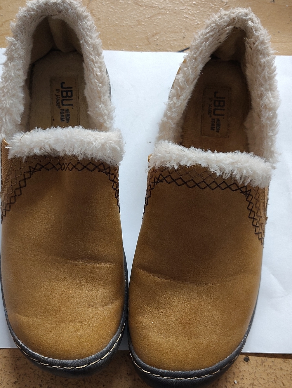 JBU Women's Tan Slip-On Faux-Fur Clog Slippers